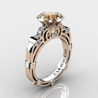 Art Masters Caravaggio 14K Rose Gold 1.0 Ct Champagne and White Diamond Engagement Ring R623-14KRGDCHD