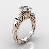 Art Masters Caravaggio 14K Rose Gold 1.0 Ct White Sapphire Diamond Engagement Ring R623-14KRGDWS