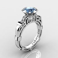Art Masters Caravaggio 14K White Gold 1.0 Ct Aquamarine Diamond Engagement Ring R623-14KWGDAQ