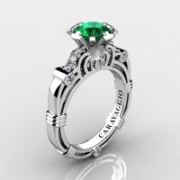 Art Masters Caravaggio 14K White Gold 1.0 Ct Emerald Diamond Engagement Ring R623-14KWGDEM