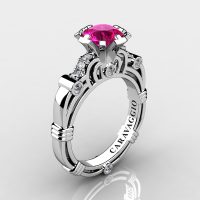 Art Masters Caravaggio 14K White Gold 1.0 Ct Pink Sapphire Diamond Engagement Ring R623-14KWGDPS