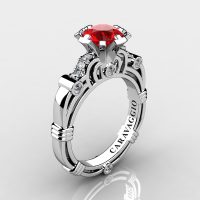 Art Masters Caravaggio 14K White Gold 1.0 Ct Ruby Diamond Engagement Ring R623-14KWGDR