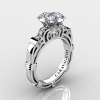 Art Masters Caravaggio 14K White Gold 1.0 Ct White Sapphire Diamond Engagement Ring R623-14KWGDWS