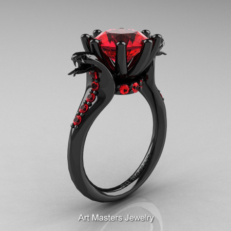 Art Masters Exclusive 14K Black Gold 3.0 Ct Rubies Cobra Engagement Ring R602-14KBGR