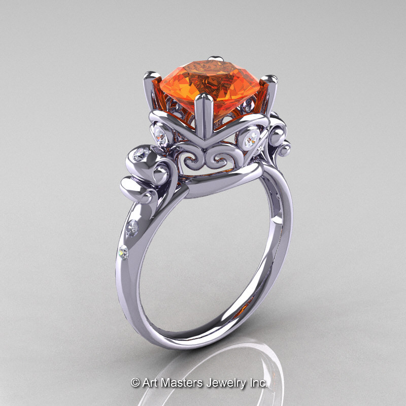Ongeldig marge zonlicht Art Masters Vintage 14K White Gold 3.0 Ct Orange Sapphire Diamond Wedding  Ring R167-14KWGDOS | Caravaggio Jewelry