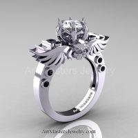 Art Masters Classic Winged Skull 14K White Gold 1.0 Ct White CZ Black Diamond Solitaire Engagement Ring R613-14KWGBDCZ Perspective