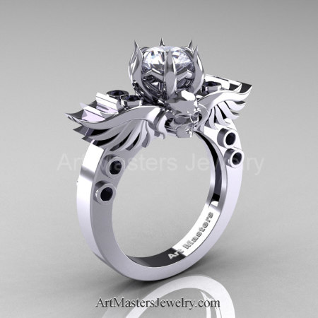 Art-Masters-Winged-Skull-14K-White-Gold-1-Carat-White-CZ-Black-Diamond-Engagement-Ring-R613-14KWGBDWCZ-P