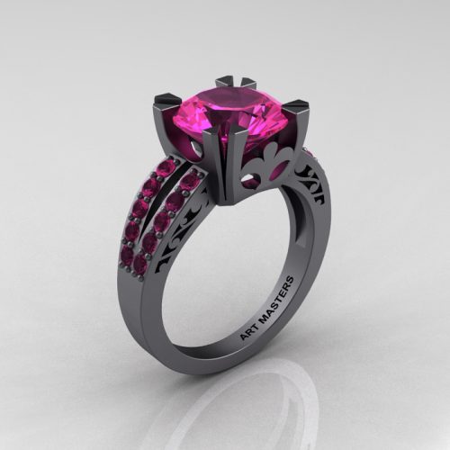 Modern Vintage 14K Gray Gold 3.0 Carat Pink Sapphire Solitaire Ring R102-14KGGPS