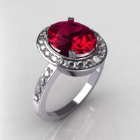Victorian 950 Platinum 3.0 CT Oval Raspberry Red Garnet 0.45 CTW Diamond Ring R72-PLATDRG-1