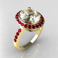 Victorian 14K Yellow Gold 3.0 CT CZ and 0.45 CTW Red Ruby Engagement Ring R72-14YGCZRR-1