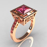 Modern Vintage 14K Rose Gold 1.65 Carat Princess Cut Rose Topaz Bridal Ring R35-14RGRT-1