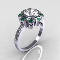 Royal Edwardian 950 Platinum 1.0 CT Round CZ Emerald Engagement Ring R80-PLATCZEM-1