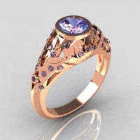 Modern Vintage 14K Rose Gold 0.65 Carat Blue Topaz Designer Ring R302-14RGBT-1