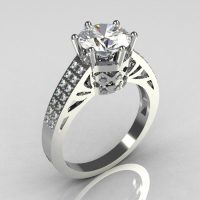 Modern Antique 14K White Gold 1.25 Carat CZ Pave Diamond Solitaire Wedding Ring Y233-14KWGDCZ-1