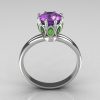 Classic 14K White Gold Marquise Green Sapphire 1.0 CT Round Lilac Amethyst Cocktail Ring R90-14KWGGSLA-2