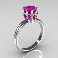 Classic 10K White Gold Marquise and Round Pink Sapphire Solitaire Ring R90-10KWGPS-1