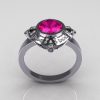 Classic 14K White Gold 1.0 Carat Round Pink Sapphire Pave Diamond Engagement Ring R93-14WGDPS-2