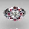 Modern Edwardian 950 Platinum 1.0 Carat Round Zirconia Pave Diamond Garnet Ring Y258-PLATCZDRR-3