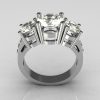 Contemporary 14K White Gold Three Stone 2.25 Carat Total Round Zirconia Accent Diamond Bridal Ring R94-14WGDCZ-2