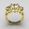 Contemporary 18K Yellow Gold Three Stone 2.25 Carat Total Round Zirconia Accent Diamond Bridal Ring R94-18YGDCZ-2
