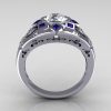 Modern Edwardian 950 Platinum 1.0 Carat Round Diamond Blue Sapphire Ring Y258-PLATDBS-4