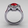 Classic Brilliant Style 14K White Gold 1.0 Carat Round Ruby Diamond Bead-Set Border Engagement Ring R42-14KWGDRRR-3