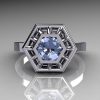 Classic Japan Style 10K White Gold 0.50 Carat Round Blue Topaz Solitaire Ring R97-10KWGBT-3