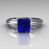 Modern Italian 10K White Gold 1.0 Carat Princess Blue Sapphire Solitaire Ring R98-10KWGBS-3