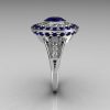 Modern Classic 18K White Gold 1.0 Carat Round Blue Sapphire Diamond Bead-Set Engagement Ring R100-18KWGDBSS-4