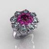 Modern Edwardian 10K White Gold Amethyst Pink Sapphire Aquamarine Cocktail Flower Ring R101-10KWGAMPSAQ-2