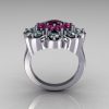 Modern Edwardian 10K White Gold Amethyst Pink Sapphire Aquamarine Cocktail Flower Ring R101-10KWGAMPSAQ-3