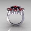 Modern Edwardian 14K White Gold Black Diamond Red Ruby Cocktail Flower Ring R101-14KWGBDRR-3