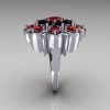 Modern Edwardian 14K White Gold Black Diamond Red Ruby Cocktail Flower Ring R101-14KWGBDRR-4