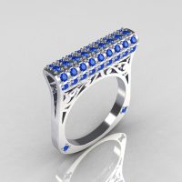 Modern Persian 14K White Gold 0.73 CTW Blue Diamond Designer Ring R103-14KWGBD-1