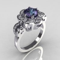 Classic 14K White Gold 1.0 Carat Alexandrite Diamond 2011 Trend Engagement Ring R108-14KWGDAL-1
