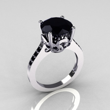 Classic 14K White Gold 3.5 Carat Black Diamond Solitaire Wedding Ring R301-14WGDBLL-1