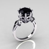 Modern Vintage Anais Collection 18K White Gold 3.0 Carat Black Diamond Solitaire Wedding Ring R303-18WGBLL-1