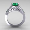 Aztec-Edwardian 18K White Gold 1.0 CT Round and Baguette Emerald Diamond Engagement Ring MR001-18WGDEM-3