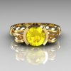 Modern Antique 10K Yellow Gold 1.0 Carat Round Yellow Topaz Designer Solitaire Ring R122-10YGYT-3