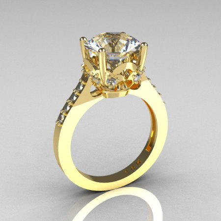 French Bridal 14K Yellow Gold 3.0 Carat CZ Diamond Solitaire Wedding Ring R301-14YGDCZ-1