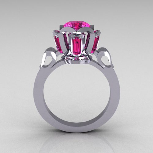 Modern Edwardian 14K White Gold 1.0 Carat Pink Sapphire Baguette Cluster Wedding Ring R305-14WGPS-1