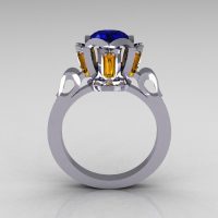 Modern Edwardian 10K White Gold 1.0 Carat Blue Yellow Sapphire Baguette Cocktail Wedding Ring R305-10WGBYS-1