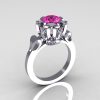 Modern Edwardian 10K White Gold 1.0 Carat Pink White Sapphire Baguette Cocktail Wedding Ring R305-10WGPWS-2