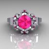 Modern Edwardian 14K White Gold 1.0 Carat Pink Sapphire Baguette Cluster Wedding Ring R305-14WGPS-4