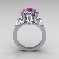 Modern Edwardian 10K White Gold 1.0 Carat Pink White Sapphire Baguette Cocktail Wedding Ring R305-10WGPWS-1