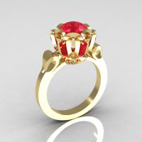 Modern Edwardian 18K Yellow Gold 1.0 Carat Red Ruby Baguette Cluster Wedding Ring R305-18YGRR-1