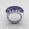 Modern Antique 14K White Gold 0.58 CTW Round Blue Sapphire Designer Ring R126-14WGBS-2