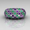 Modern Antique 10K White Gold 0.58 CTW Round Amethyst Emerald Designer Cocktail Ring R126-10WGAMEM-4