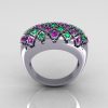 Modern Antique 10K White Gold 0.58 CTW Round Amethyst Emerald Designer Cocktail Ring R126-10WGAMEM-2