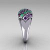 Modern Antique 10K White Gold 0.58 CTW Round Amethyst Emerald Designer Cocktail Ring R126-10WGAMEM-3